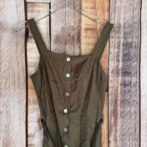 Rails Dress Clement Button-Front Belted Midi Linen Blend Green Minimalist S NWT - Picture 3 of 12